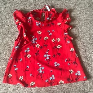Zara Red Floral Blouse Size M Butterfly Capped Sleeves